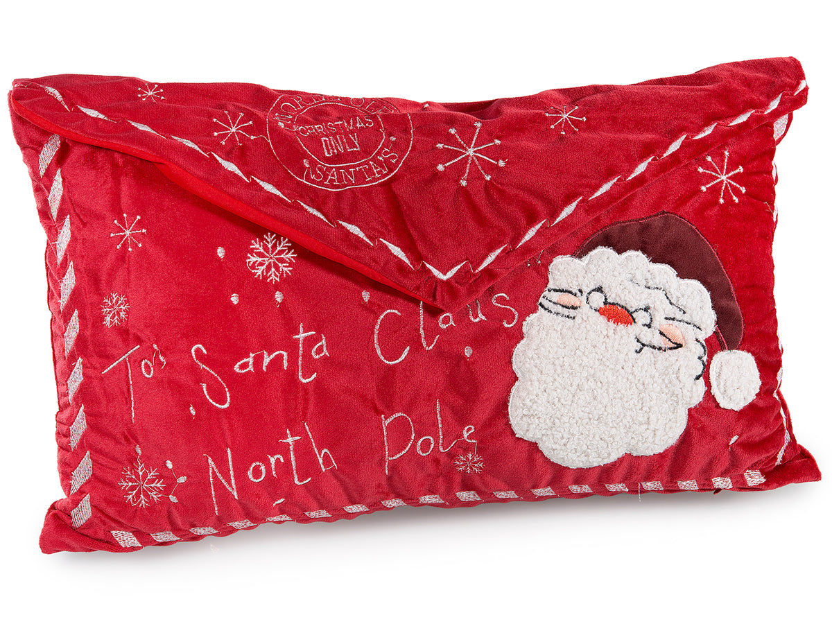 Cuscino letterina per Babbo Natale in velluto rosso, 49 x 30 cm