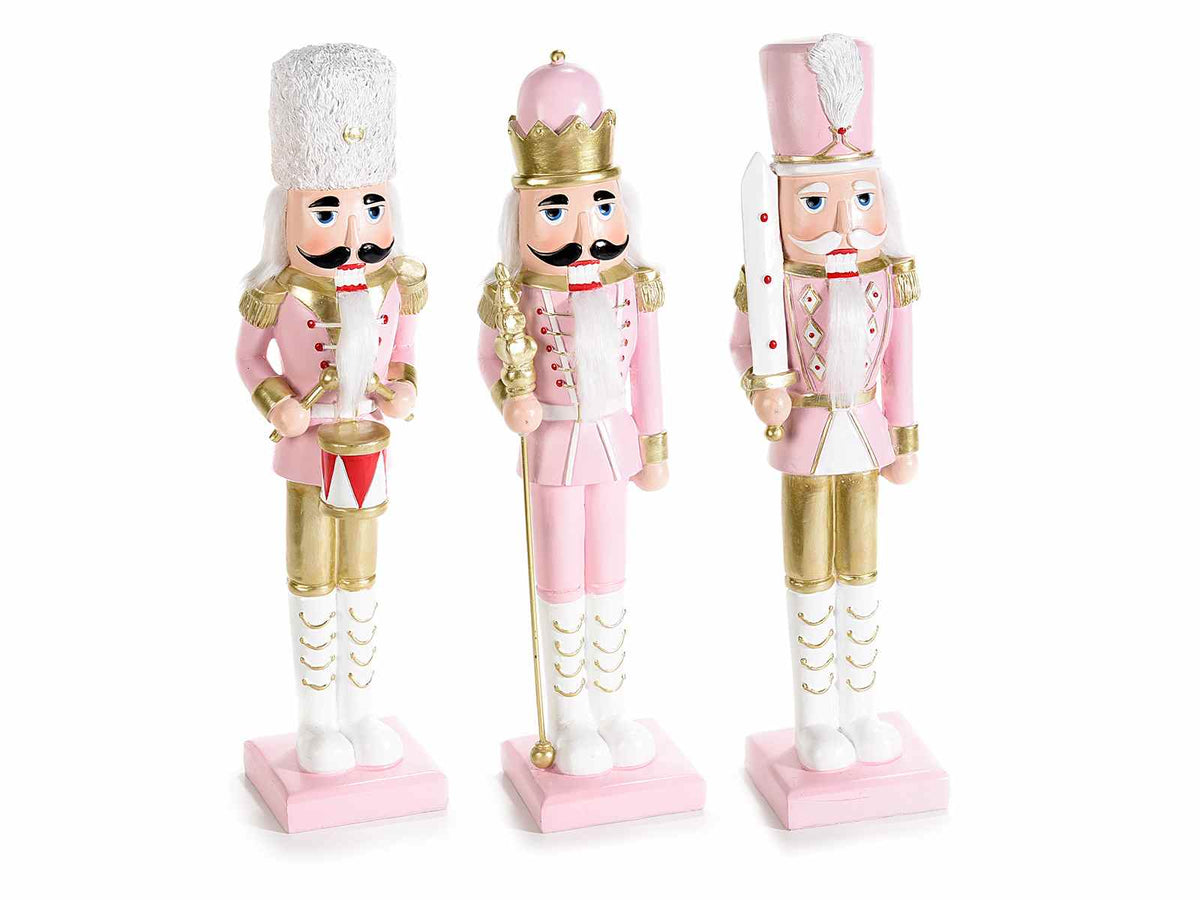 Schiaccianoci di Natale in resina rosa e oro, 38 cm