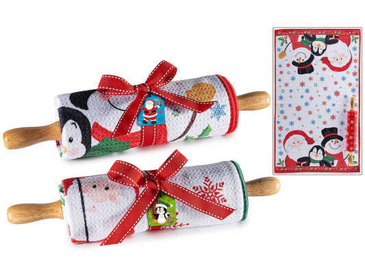 Set da cucina di Natale con mattarello e asciugapiatti in microfibra