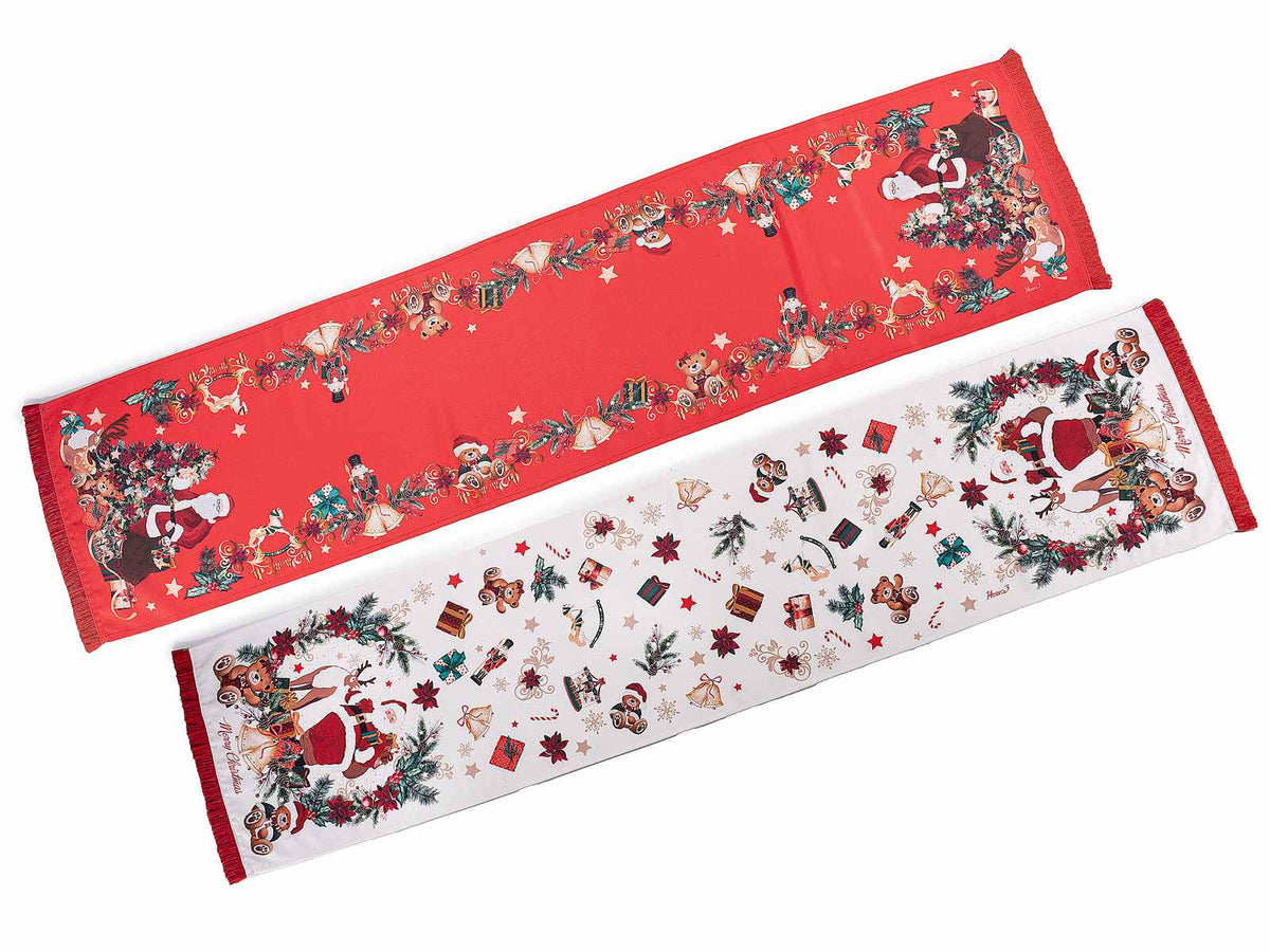 Runner da tavola di Natale in stoffa con frange, 32 x 140 cm