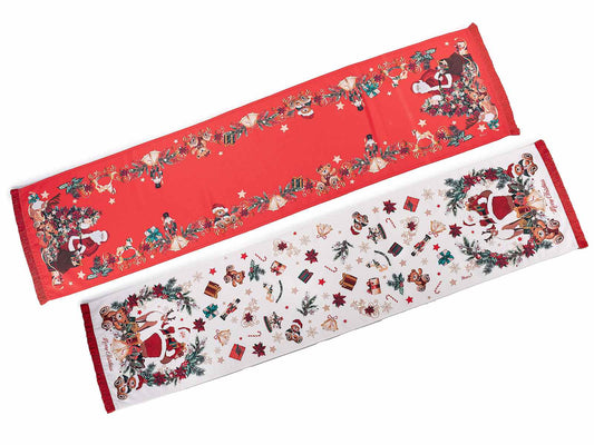 Runner da tavola di Natale in stoffa con frange, 32 x 140 cm