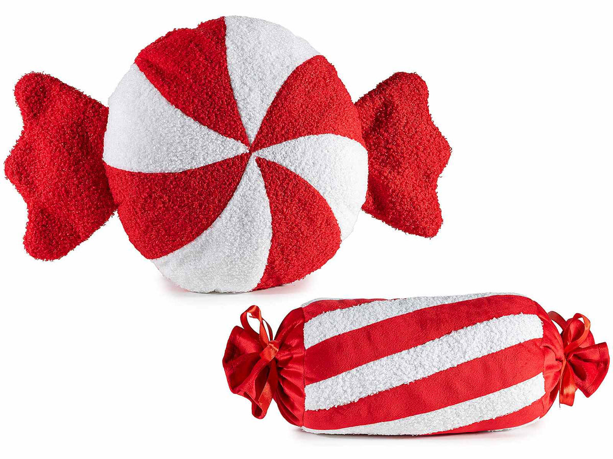 Cuscino di Natale a forma di caramella, rosso e bianco