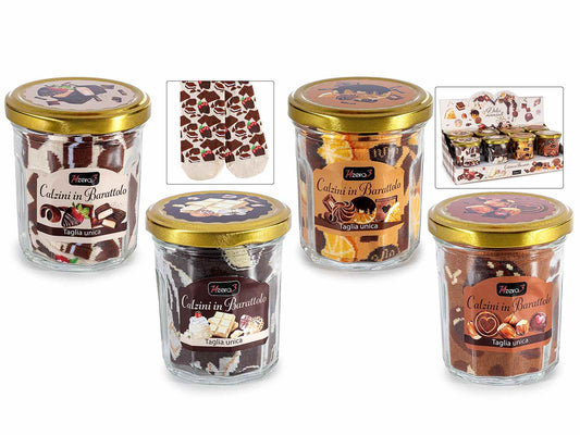Calzini in barattolo di vetro, fantasia cioccolato, taglia unica
