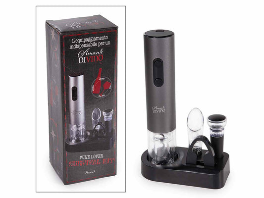 Cavatappi elettrico con 3 accessori da sommelier, in confezione regalo